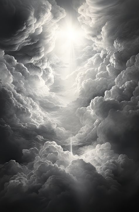 #Wallpaper #art #clouds #sky #light #black_and_white Clouds Filler Tattoo, Heavenly Clouds Aesthetic, Black And White Clouds Wallpaper, Background Clouds Tattoo, Clouds And Rays Tattoo Design, Black Cloud Background, Cloud Tattoo Sleeve Backgrounds, Cloud Perspective, Dark Clouds Painting