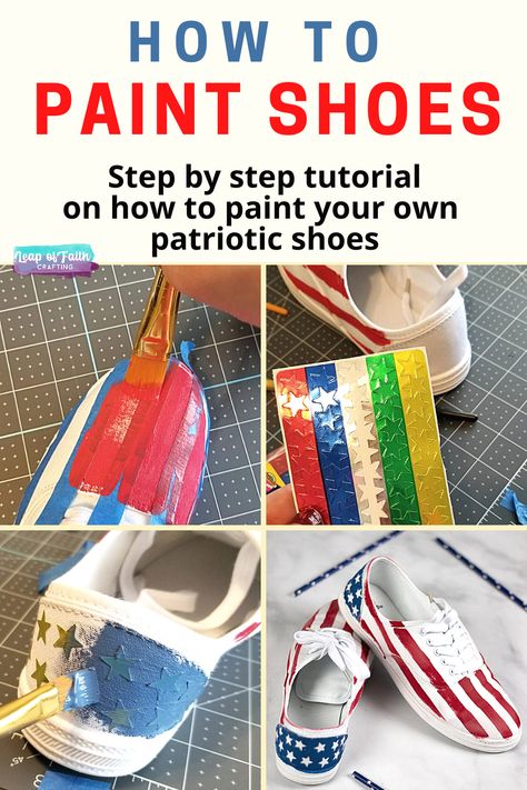 A super easy way to paint shoes is with chalk paint and painter's tape. Make your own 4th of July patriotic shoes! How To Paint Canvas Shoes, Painting Shoes Idea, Hand Painted Shoes Ideas, Painted Shoes Ideas, How To Paint Shoes, Painting Canvas Shoes, Customized Canvas Shoes, Upcycle Shoes, Paint Shoes