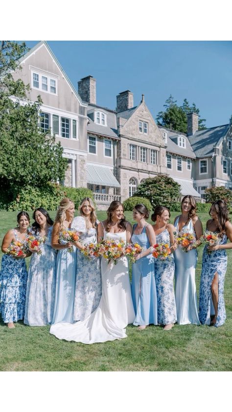 Dusty blue Light Blue Mismatched Bridesmaids, Blue Shades Bridesmaid Dresses, Periwinkle Bridesmaid Dress, Dusty Blue Bridal Party, Sky Blue Bridesmaids, Bridal Party Blue, Mismatched Blue Bridesmaid Dresses, Periwinkle Bridesmaid Dresses, Blue Bridal Party