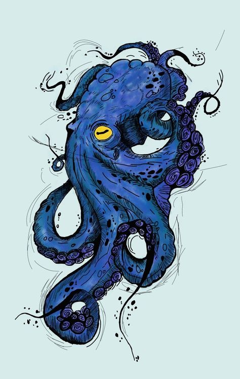 Octopus Art Drawing, Kraken Drawing, Drawing Octopus, Ocean Creatures Art, Kraken Art, Watercolor Tattoo Ideas, Sick Drawings, Octopus Drawing, Sea Creatures Art