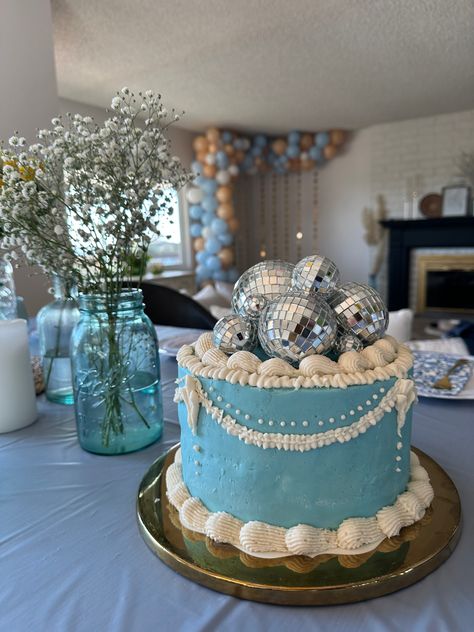 Disco
Cake
Vintage cake
Coastal grandmother 
Party ideas Pastel Blue Birthday Party, Mama Mia 16th Birthday Party, Blue Coquette Birthday Party, Mama Mia Birthday Decorations, Mamma Mia 20th Birthday Party, Young And Sweet Only 17 Party, Abba 17th Birthday Party, Blue Disco Birthday Party, Abba Birthday Party