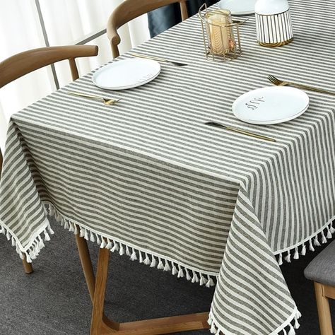 Amazon.com: TruDelve Cotton Linen Tablecloth Green Striped Tablecloth with Tassels Boho Rectangle Tablecloths (Rectangle, 55 x 102Inch, Green) : Home & Kitchen Fabric Table Cloth, Tablecloth Dining Table, Outdoor Tablecloth Ideas, Striped Tablecloth, Boho Tablecloth, Fall Tablecloth, Rectangle Tables, Linen Table Cloth, Green Tablecloth