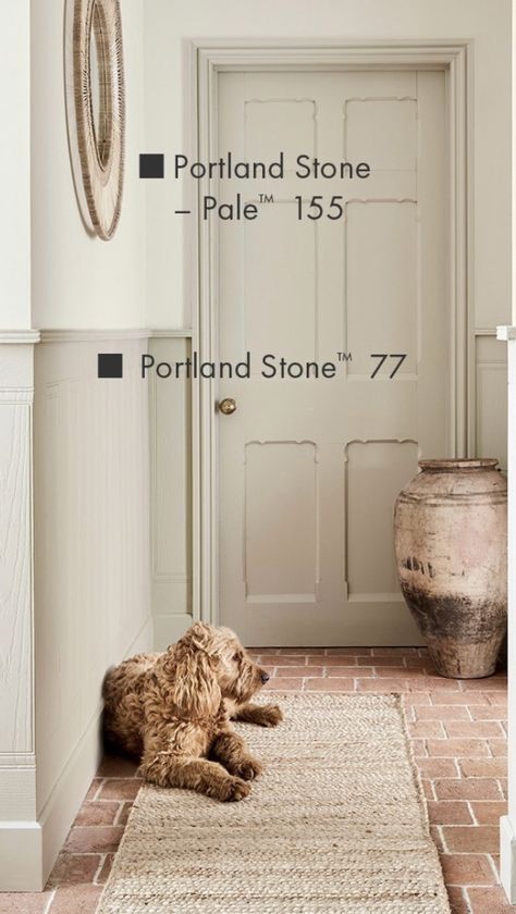 Portland Stone Hallway, Cotswold Colour Palette, Hallway Door Colors, Hallway Paint Colors, Interior Door Colors, Hallway Paint, Hallway Colours, Portland Stone, House Color Palettes