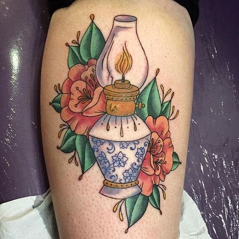 Oil Lamp Tattoo, Lamp Tattoo, Traditional Lamp, Human Canvas, Traditional Tattoo Art, Book Tattoo, Makeup Tattoos, Ball Jars, Wild Things