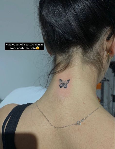 Neck Tattoo Designs For Women, Tattoo Pequeños Mujer, Under Eye Tattoo, Butterfly Neck Tattoo, Nape Tattoo, Butterfly Back Tattoo, Ear Tattoo Ideas, Butterfly Tattoos For Women, Back Of Neck Tattoo