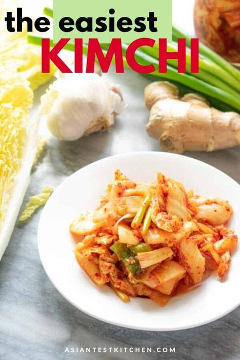 This very easy kimchi recipe does not require a lot of ingredients. It is a good, authentic starter recipe if you are new to making kimchi and Korean cuisine. Learn to make your own healthy, fermented cabbage that is a little bit spicy and makes a great addition to any dinner! #kimchi #koreanfood #fermented #cabbage Kimchi Salad, Quick Kimchi, Cabbage Kimchi, Asian Noodle Dishes, Wok Recipes, Asian Side Dishes, Fermented Kimchi, Fermented Cabbage, Kimchi Recipe