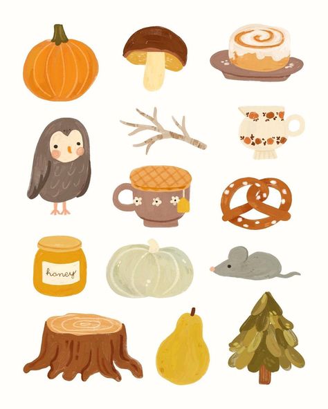 Full Page Illustration, September Illustration, October Illustration, October Decor, Autumn Doodles, Pastel Highlights, Tea Club, Fall Drawings, October Calendar