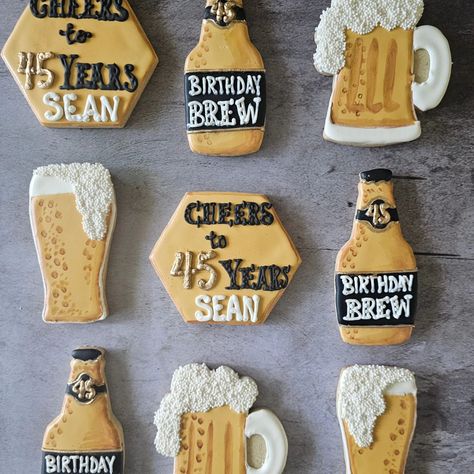 Cheers to 45 years! Let's raise a glass to Sean! #petitesweetsbydonna #cheers #cheersto45years #cookie #cookies #cookiesoffacebook #cookiesofinstagram Beer Cookies, Cheers To 30 Years, National Beer Day, God Loves Us, Lovers Day, 45 Years, Beer Lovers, Dad Birthday, Bday Party