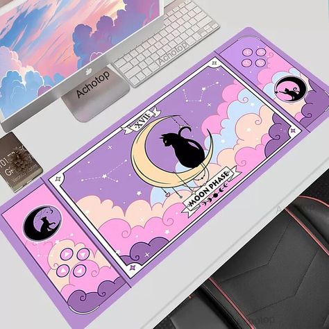 Pink Kawaii, Large Mouse Pad, Gaming Office, Keyboard Pad, Pink Moon, Long Table, Indie Games, Mouse Pads, Gaming Setup