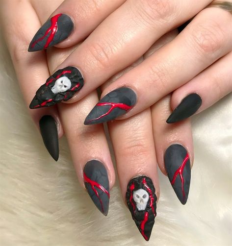 Day 291: Jack O'Lantern and Skull Nail Art - - NAILS Magazine Skull Nail Art, 3d Acrylic Nails, 3d Nail Art Designs, Skull Nails, Elegant Nail Designs, Holiday Nail Designs, Nagel Tips, Seasonal Nails, July Nails