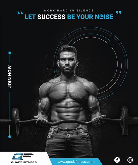 Quadz Fitness - Poster Design on Behance Fitness Poster Design Creative, Fitness Poster Design, Posters In Photoshop, Gym Advertising, Creative Advertisement, Gym Posters, Fitness Poster, Fitness Marketing, Sports Article