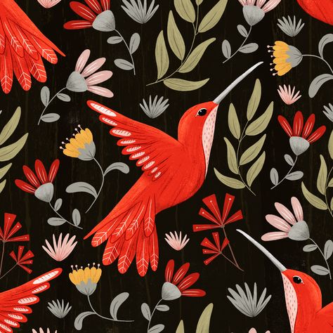 Come check out the game Patterned available in Apple Arcade! Here's 'Red Hummingbird' by artist Mel Armstrong. https://apple.co/patterned Mel Armstrong, Hummingbird Illustration, Red Hummingbird, Apple Arcade, Bottle Painting, Surface Pattern Design, Surface Pattern, Paint Designs, App Icon