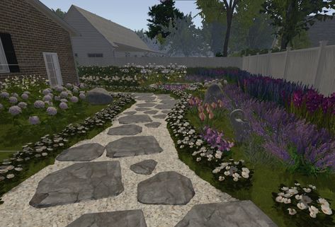 Front Garden Bloxburg, Bloxburg Pathway Ideas, Bloxburg House Ideas Castle, Bloxburg Front Garden, Bloxburg Path Ideas, House Flipper Garden, Bloxburg Pathway, Bloxburg Patio Ideas, House Flipper Game Ideas