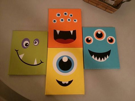 Monster Bedroom, Monster Theme Classroom, Monster Classroom, Monster Room, Monster Nursery, Monster Theme, Door Art, Kids Painting, Kids Canvas