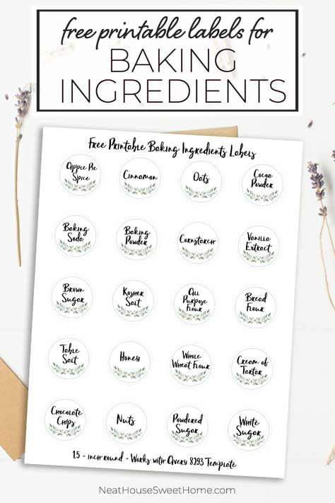 Free set of 20 baking ingredients labels for better organization. Works with Avery Stickers 8293. Labels are 1.5 inches round, ready to print. #freeprintable #pantryorganization #bakingingredients #neathousessweethome Baking Labels Free Printable, Baking Labels, Ingredients Label, Better Organization, Printable Sticker Paper, Diy Swimming Pool, Ingredient Labels, Labels Printables Free, Organized Life