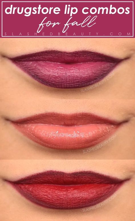 Try these three drugstore lip combos this fall for a trendy pouty look. These budget friendly lip liners and lipsticks compliment each other perfectly. | Slashed Beauty