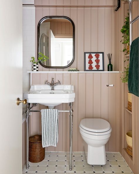 The List by House & Garden (@thelistbyhouseandgarden) • Instagram photos and videos Towels In Small Bathroom, Free Standing Sink Bathroom, Small Pedestal Sink, Loft Ensuite, Small Downstairs Toilet, Bathroom Sanitary, White Worktop, Tongue And Groove Panelling, Downstairs Toilet