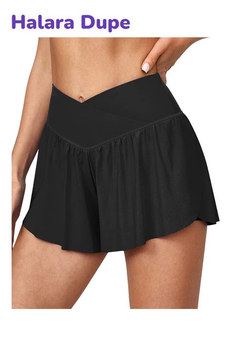 Halara dupe, supersoft high waist crossover short Flowy Running Shorts, Running Shorts For Women, Butterfly Shorts, Ponte Skirt, Blue Skort, Womens Athletic Shorts, Stylish Activewear, Preppy Clothes, Athletic Skort