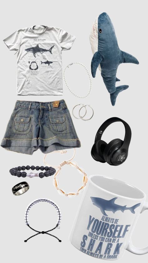 Ocean Core Clothes, Shark Inspired Outfit, Aquarium Fits, Shark Aesthetics, Shark Things, Shark Clothes, Shark Outfit, Shark Stuff, Shark Dress