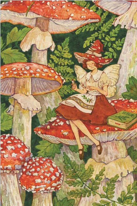 Seni Dan Kraf, Arte Inspo, Fairytale Art, Mushroom Art, Vintage Poster Art, Arte Fantasy, 판타지 아트, Fairy Art, الرسومات اللطيفة