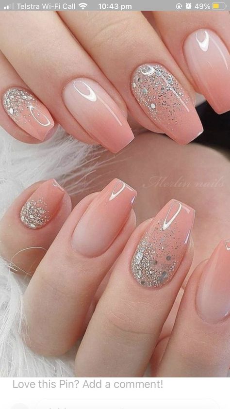 Nail Extensions Acrylic, Sheer Nails, Glitter Nails Acrylic, Pink Gel Nails, Gel Nail Art Designs, Trendy Nail Art Designs, Simple Gel Nails, Acrylic Nails Coffin Pink, Nail Extensions