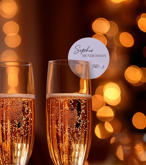 Champagne Seating Chart Tag, Champagne Name Tags, Wine Glass Circle Place Cards, Champagne Seating Cards, Champagne Glass Place Cards #f48 Champagne Seating Chart, Champagne Seating, Circle Place Cards, Toasting Glasses, Elegant Script Fonts, Seating Cards, Notes Template, Script Font, Name Tag