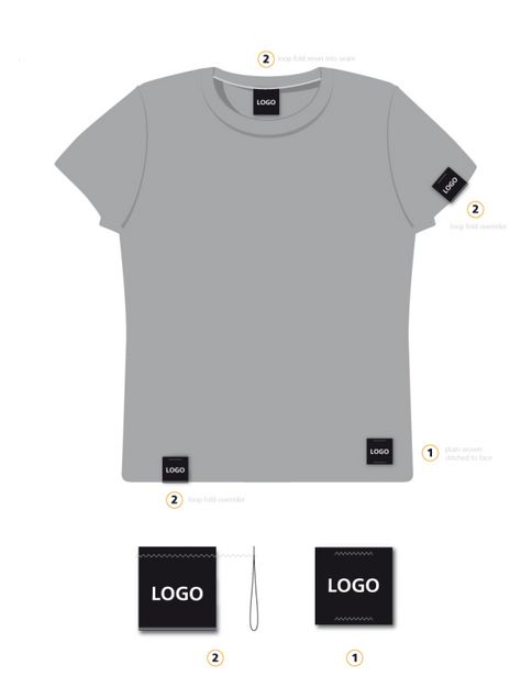 Woven label placement guide for branding mens t-shirt garment. Label Shirt, T Shirt Label Design, Apparel Brand, Tshirt Logo Placement, Shirt Tags, Shirt Tag, T Shirt Tags Label, T Shirt Branding, Apparel Branding