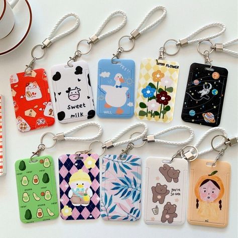 Cute Id Holder, Id Card Holder Keychain, Card Holder Aesthetic, Keychain Card Holder, Rectangular Badge Holder With Card Slots, Acrylic Photocard Holder, Card Holder Keychain, Merch Ideas, Document Holder