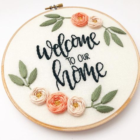 Very grateful for all the support this holiday season 💗 #nosleepuntiljanuary . . . #handembroidery #embroidery #hoopart #embroideryhoopart… Welcome Embroidery Hoop, Home Hoop Embroidery, Welcome Home Embroidery, Home Embroidery Hoop, Home Sweet Home Embroidery, Embroidery Types, Headband Storage, Embroidery Lettering, Welcome Embroidery