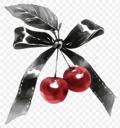 Cherry Png Aesthetic, Cherry Png, Png Files Free, Fruit Png, Coquette Black, Bow Clipart, Png Flower, Black And Black, Ribbon Png