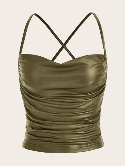 Draped Collar, Shein Icon, Pop Style, Women Tank Tops, Tank Top Cami, Cami Tops, Army Green, All Fashion, Summer Women