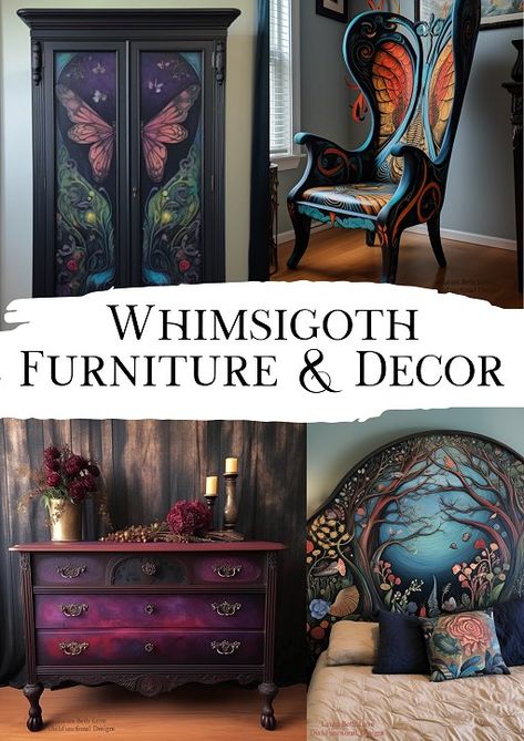 Whimsy Goth Bedroom, Home Decor Ideas Bedroom, Goth Bedroom, Whimsical Painted Furniture, Home Decor Wallpaper, Fantasy Furniture, Whimsical Furniture, Gothic Furniture, Whimsy Goth