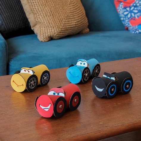 Cars Craft, Cardboard Cars, برق بنزين, Cardboard Car, Cardboard Craft, Cars Disney, Toilet Paper Tube, Skirt Diy, Car Craft