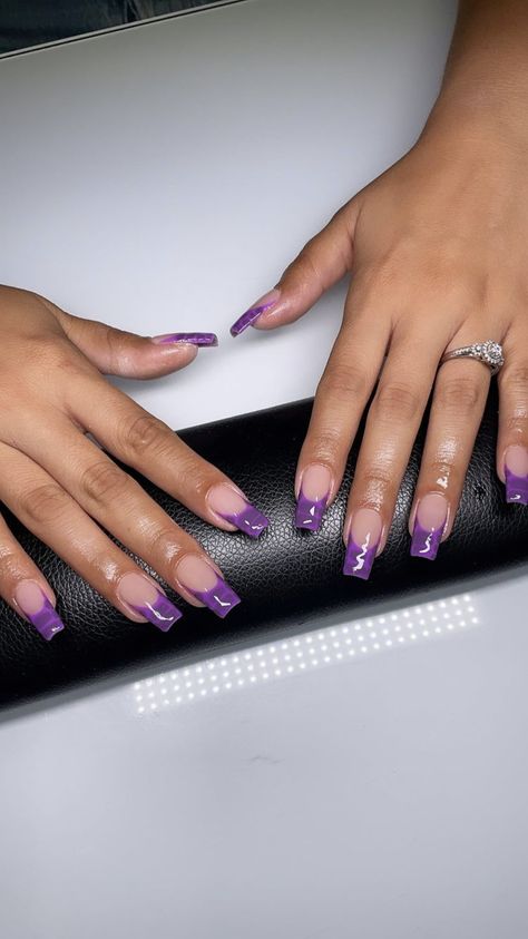 Dark Purple French Tip Nails, Purple Y2k Nails, Purple French Tips, Purple French Tip, Nail Aesthetics, Purple French, Purple Y2k, Super Cute Nails, Purple Nail