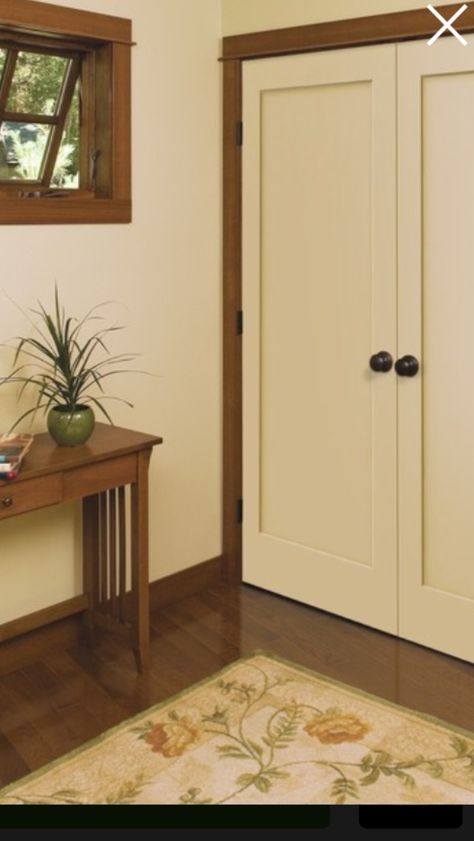 White Door Stained Trim, Painted Doors Wood Trim, White Door Brown Trim, Painted Door With Wood Trim, Stained Trim With White Doors, Wood Trim And White Doors, Stained Interior Trim, Painted Doors With Stained Trim, Oak Trim With White Doors