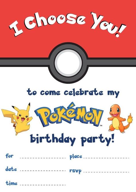 Pokemon 10th Birthday Party, Pikachu Birthday Party Ideas, Pokemon Birthday Invitations, Pokemon Birthday Invites, Pokémon Birthday Ideas, Pokemon Party Invitations, Pokemon Birthday Ideas, Pokemon Birthday Card, Pokemon Printables