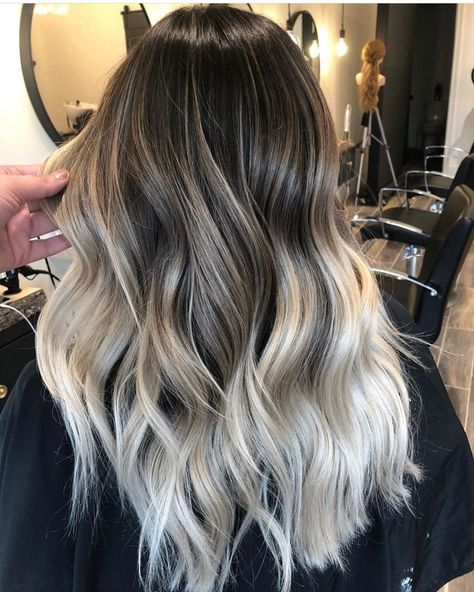 Dark On Top Light On Bottom Hair Ombre Balayage Highlights, Bolyoge Hair Balayage Dark Brown To Blonde, Popular Balayage Hair Color, Ombre Hair Color For Brunettes Medium Length, Edgy Balayage, Black To Blonde Balayage, Ombre With Highlights, Blonde Balayage On Black Hair, Balayage Ombre Hair