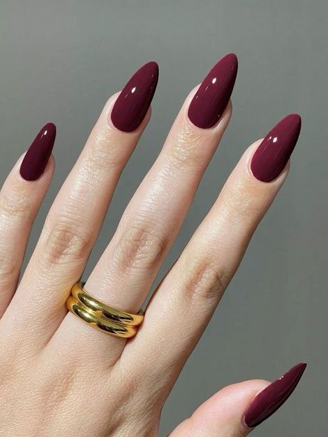 #nails Almond Fall Nails 2024, Dark Berry Nails, Fall Red Nail Colors, Autumn Color Nails, Cranberry Nails, Cherry Red Nails, Berry Nails, Dark Red Maroon, Designs For Short Nails