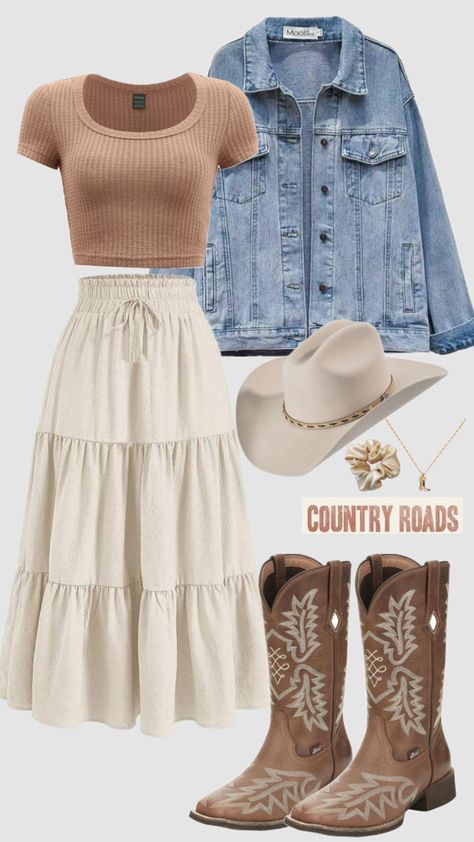 #countrygirl #coastalcowgirl #outfit #country #modestoutfit #cowboyboots #skirt #neutral #outfitideas #casual #beach #modest #fashion #brownaesthetic #churchoutfit #summer Country Modest Outfits, Cowgirl Outfits Modest, School Outfits Western, Country Church Outfit, Mormon Outfits, Outfit Country, Church Fits, Modest Clothes, Modesty Outfits