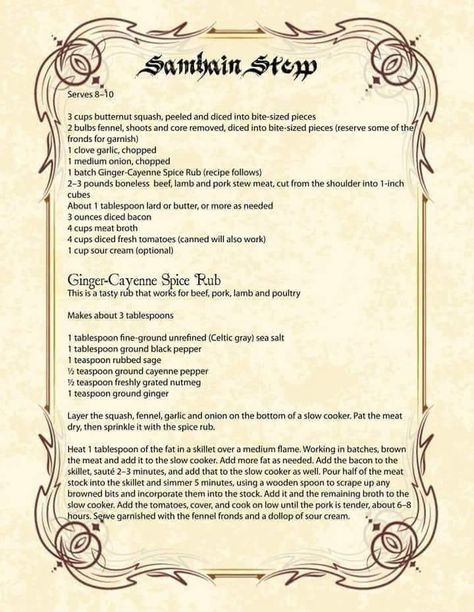 Samhain Dinner Recipes, Witches Cookbook, Wiccan Recipes, Vintage Halloween Recipes, Samhain Recipes, Pork Stew Meat, Kitchen Witches, Witch Recipes, Spirit Food