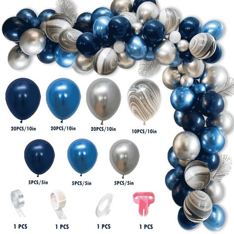 Specool 89Pcs Blue Balloon Birthday Wedding Party Arch Garland Kit, Metallic Blue Silver Balloon, Navy Blue Balloon, Black Agate Balloon, Suitable For Birthday, Wedding Anniversary, Baby Shower, Graduation Decoration Party | Wayfair Blue And Silver Balloons, Chrome Party, Blue Balloon Arch, Balloons For Wedding, Silver Balloons, Blue Party Decorations, Balloon Chain, Blue Balloon, Silver Balloon