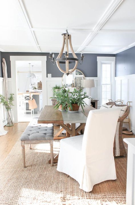 Farm House Dining Room, Navy Blue Walls, Dining Room Blue, Dining Room Remodel, Dining Room Style, The Dining Room, Dining Room Inspiration, Farmhouse Dining Room, Rugs Usa