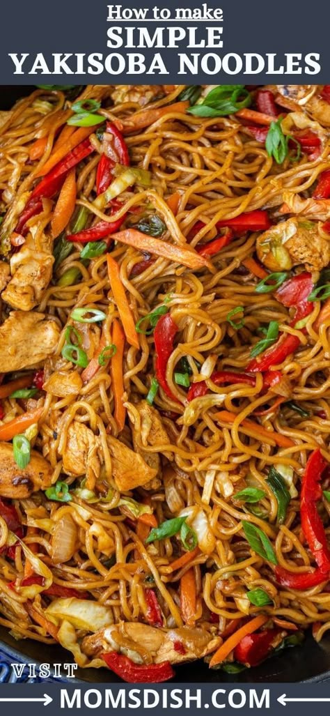 Yakisoba is a classic Japanese noodle dish with a salty, sweet and sour sauce. Made in one-pan, this recipe is so easy to make and is always a crowd pleaser. Pork Yakisoba Recipe, Pesto Chicken Pasta Recipes, Chicken Pasta Crockpot Recipes, Pasta Crockpot Recipes, Pasta Bake Chicken, Yakisoba Noodles Recipe, Chicken Pasta Creamy, Rice Receipes, Baked Chicken Pasta