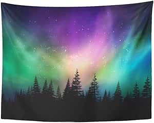 Emvency Tapestry Wall Hanging Colorful Canada Multicolored Northern Lights Borealis Canadian Forest 60" x 80" Home Decor Art Tapestries for Bedroom Living Room Dorm Apartment Northern Lights Bedroom, Diy Northern Lights Decorations, Northern Lights Bedroom Theme, Northern Lights Decorations Ideas Aurora Borealis, Northern Lights Backdrop, Northern Lights Room Decor, Northern Lights Theme, Northern Lights Decorations, Northern Lights Wall Mural