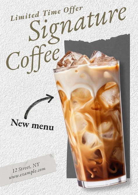 Signature coffee poster template | premium image by rawpixel.com / Tanat Chittirungsan Coffee Menu Design, Ice Latte, Coffee Poster Design, Coffee Advertising, Beverage Poster, Cafe Posters, Food Promotion, Fruit Packaging, Coffee Ice