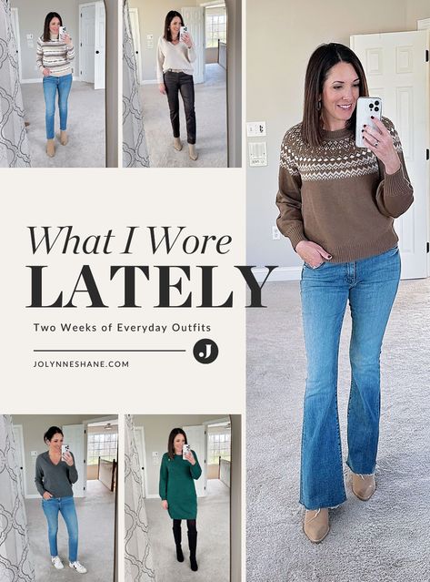 Fashion expert Jo-Lynne Shane shares what she's been wearing in this post filled with fashion tips and tricks for women over 40. Jo Lynne Shane, Fashion Tips And Tricks, Fair Isle Sweater Dress, Over 40 Outfits, It's Wednesday, Jolynne Shane, Cool Coats, Sweater Dress Outfit, Plaid Coat