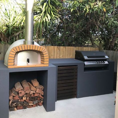 (ad) Pizza oven, outdoor fireplace, outdoor living area, seat wall, paver patio, outdoor furniture, wood box, fire feature, planting around patio, cultured stone ... Kitchen Ideas On A Budget, Backyard Pizza Oven, Small Outdoor Kitchens, Diy Pizza Oven, Outdoor Bbq Area, Diy Pizza, Build Outdoor Kitchen, Outdoor Bbq Kitchen, Outdoor Kitchen Ideas