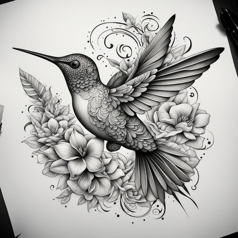 "Nature’s Dance: Hummingbird and Floral Harmony" A detailed hummingbird surrounded by blooming flowers, creating a dynamic and graceful tattoo full of natural beauty. #inkedtattoo #inkdrawing #inkedgirls #inkedup #inkart #tattooshop #tattooed #tattoo #tattooart #tattooideas #tattoodesign #tattooartist #tattoos #inktattoo #ink #NaturesDance #FloralTattoo #HummingbirdInk #MonochromeElegance Hummingbird Tattoo Design, Hummingbird Tattoo With Flowers, Hummingbird Flower Tattoos, Monochromatic Design, D Tattoo, Hummingbird Flowers, Hummingbird Tattoo, Line Art Tattoos, Floral Frame