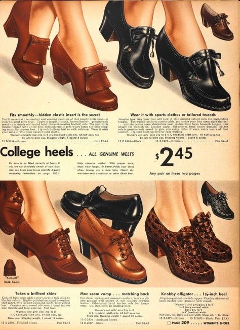 1940's and 1950's Vintage Shoes - Imgur 1940s Winter Fashion, 40s Mode, 1940s Shoes, Fashion 1940s, 40s Fashion, Style Inspiration Winter, Retro Shoes, Vintage Winter, 1940s Fashion