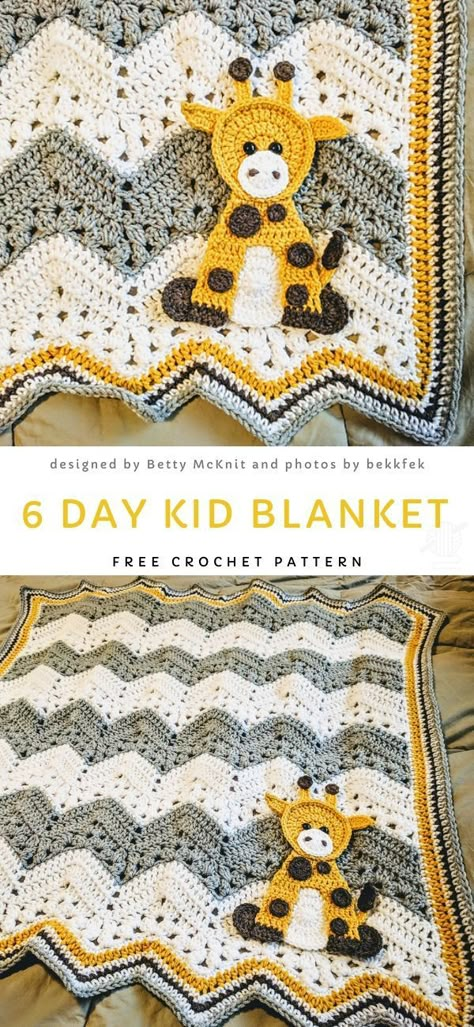 This blankie is a cute interpretation of the 6 Day Kid Blanket. It is joyful, colorful and fun. To avoid choking hazard, replace the giraffe's plastic eyes for embroidery.  #freecrochetpattern #blanket #giraffe 6 Day Kid Blanket, Giraffe Haken, Crocheted Baby Blankets, Giraffe Blanket, Kid Blanket, Purl Bee, Crochet Baby Blanket Free Pattern, Giraffe Crochet, Easy Crochet Baby Blanket